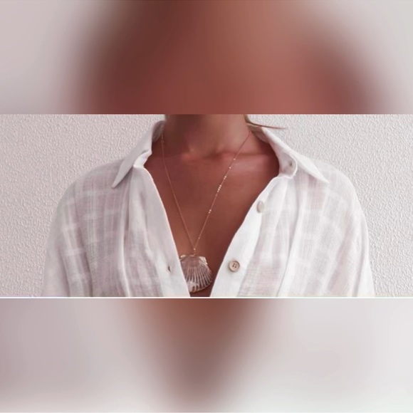 Lena Vie | Sheer Cotton White Plaid Sexy Shirt Dress, Cover-up Sundress - Picture 6 of 15